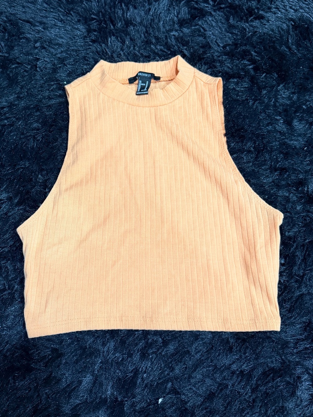 Mock Neck Ribbed Crop Tank Top - Orange